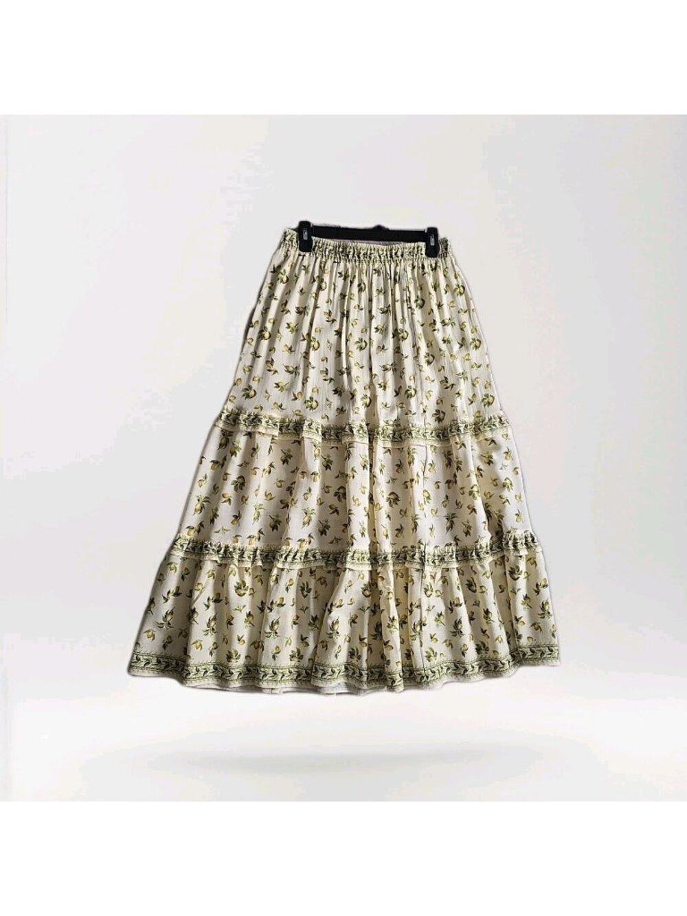 Max Studio London Women's Linen Blend Maxi Skirt Lemon Print Elastic XL NWT